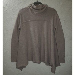 Free People Sz S Oversized Oatmeal Turtleneck Swing Wool Blend Sweater Cowl Neck